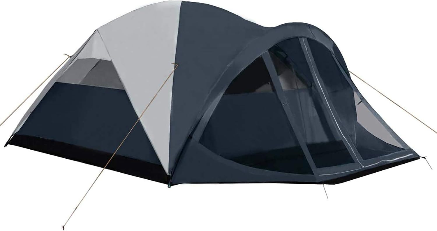 6 Person Dome Tent w/ Removable Rain Fly and Screen Room, Water Resistant - Navy/Gray