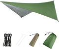 Hammock Camping Tarp Rain Fly, Waterproof Tent Footprint Shelter Canopy Sunshade Cloth Picnic Mat for Outdoor Awning Hiking Beach Backpacking - Included Guy Lines & Stakes (Green)